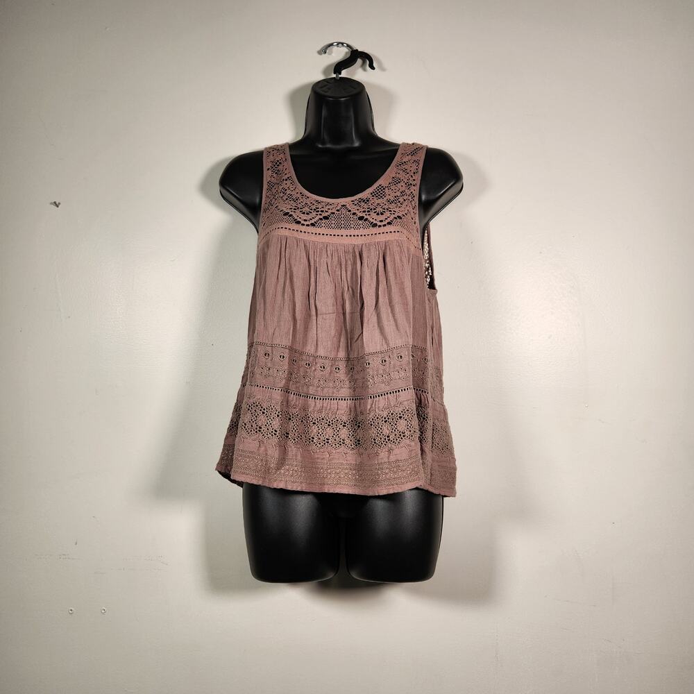 AMERICAN EAGLE Tank Blouse Women Small Light Chocolate Brown Lace Floral Crochet